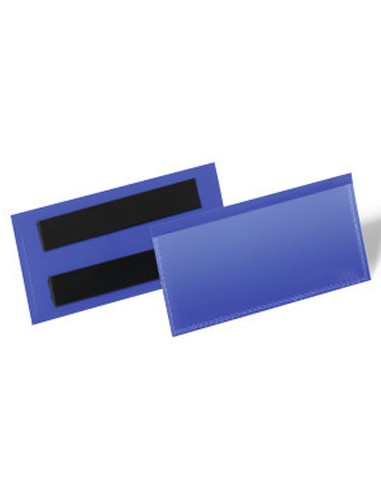 Funda durable magnetica 100x38 mm plastico azul ventana transparente pack de 50 unidades