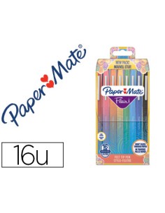 Rotulador paper mate flair original punta fibra tropical estuche rigido de 16 unidades colores surtidos