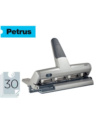 Taladrador petrus 514 metalico color plata 4 punzones moviles capacidad 30 hojas