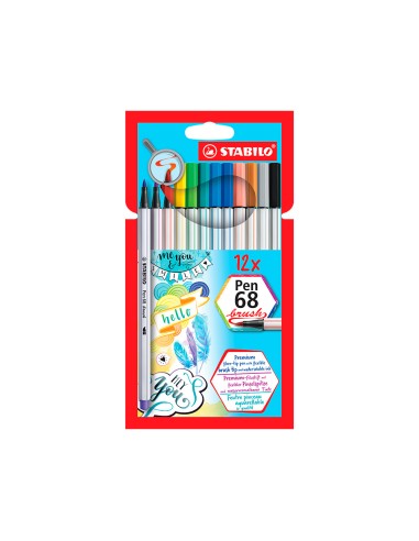 Rotulador stabilo acuarelable pen 68 brush punta pincel estuche de 12 unidades colores surtidos