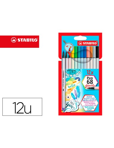 Rotulador stabilo acuarelable pen 68 brush punta pincel estuche de 12 unidades colores surtidos