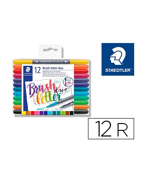 Rotulador staedtler 3004 doble punta para lettering estuche de 12 unidades colores surtidos