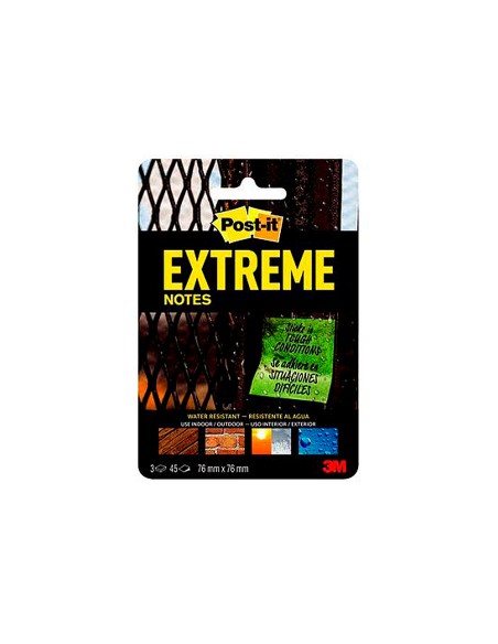 Bloc de notas adhesivas quita y pon post it extreme 76x76 mm con 45 hojas pack de 3 unidades amarillo naranja y