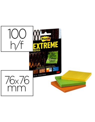 Bloc de notas adhesivas quita y pon post it extreme 76x76 mm con 45 hojas pack de 3 unidades amarillo naranja y