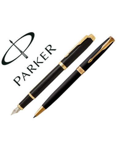 Juego parker duo sonnet laca negra gt boligrafo pluma con plumin acero inoxidable