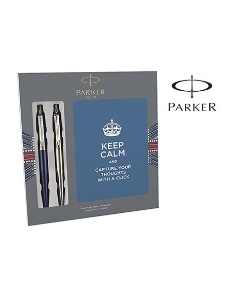 Boligrafo parker jotter acero azul bloc expositor de 9 sets regalo