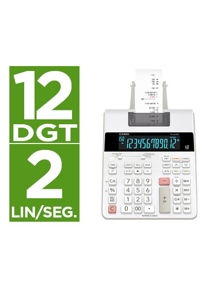Calculadora casio impresora pantalla lc papel 58 mm impresion bicolor fr 2650rc 12 digitos dc color blanco