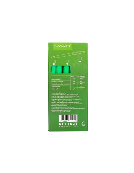 Boligrafo q connect retractil kf14625 biodegradable verde tinta azul
