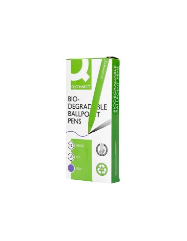 Boligrafo q connect retractil kf14625 biodegradable verde tinta azul