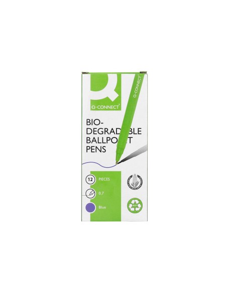 Boligrafo q connect retractil kf14625 biodegradable verde tinta azul