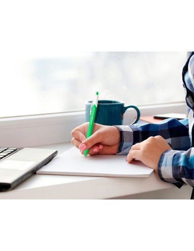 Boligrafo q connect retractil kf14625 biodegradable verde tinta azul