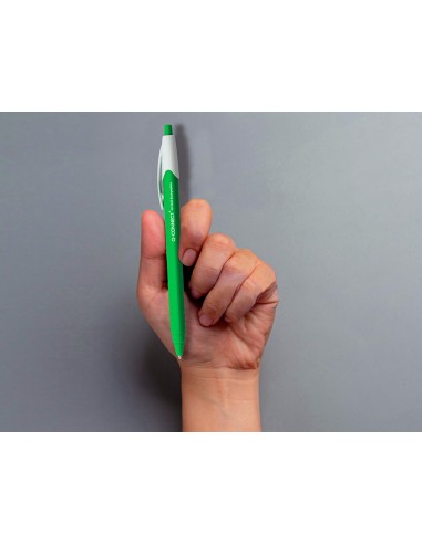 Boligrafo q connect retractil kf14625 biodegradable verde tinta azul