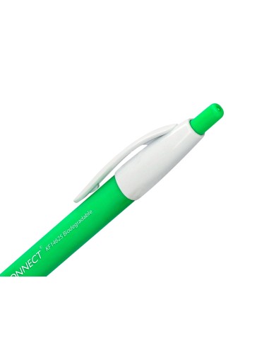 Boligrafo q connect retractil kf14625 biodegradable verde tinta azul