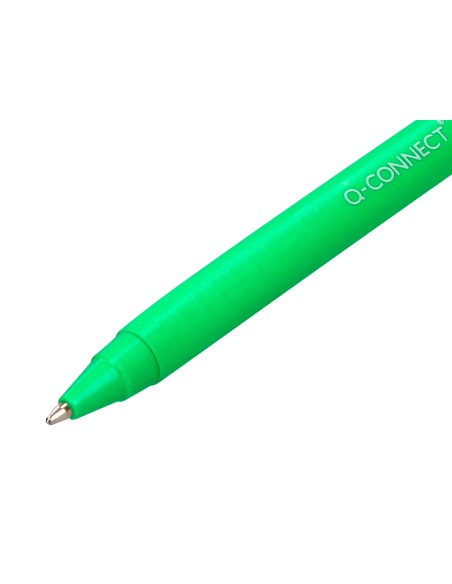 Boligrafo q connect retractil kf14625 biodegradable verde tinta azul