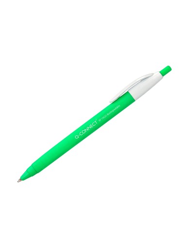 Boligrafo q connect retractil kf14625 biodegradable verde tinta azul