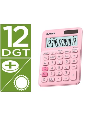 Calculadora casio ms 20uc pk sobremesa 12 digitos tax color rosa