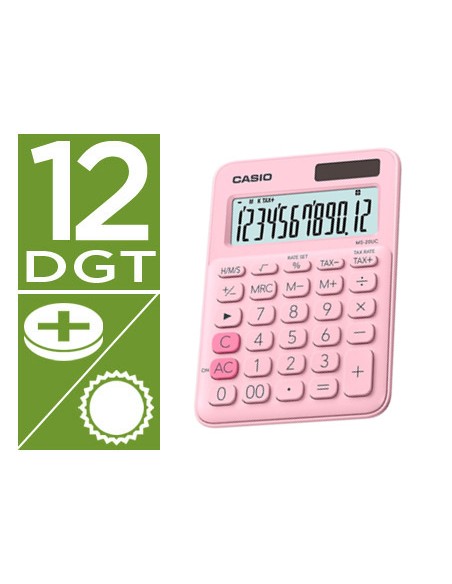 Calculadora casio ms 20uc pk sobremesa 12 digitos tax color rosa