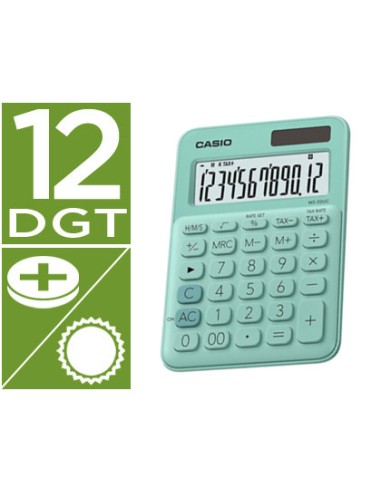 Calculadora casio ms 20uc gn sobremesa 12 digitos tax color verde