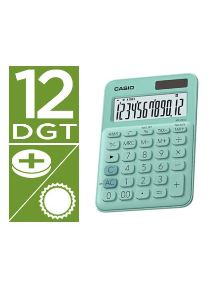 Calculadora casio ms 20uc gn sobremesa 12 digitos tax color verde