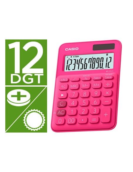 Calculadora casio ms 20uc rd sobremesa 12 digitos tax color fucsia