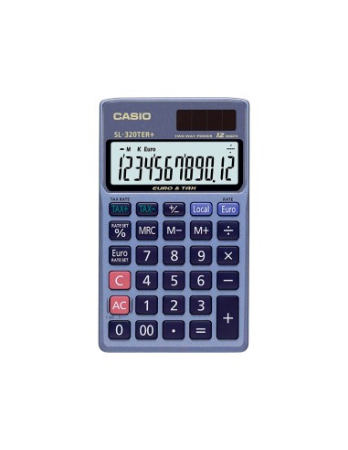 Calculadora casio sl 320ter bolsillo 12 digitos tax conversion moneda tecla doble cero color azul