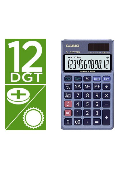Calculadora casio sl 320ter bolsillo 12 digitos tax conversion moneda tecla doble cero color azul Calculadora casio sl 320ter bolsillo 12 digitos tax conversion moneda tecla doble cero color azul