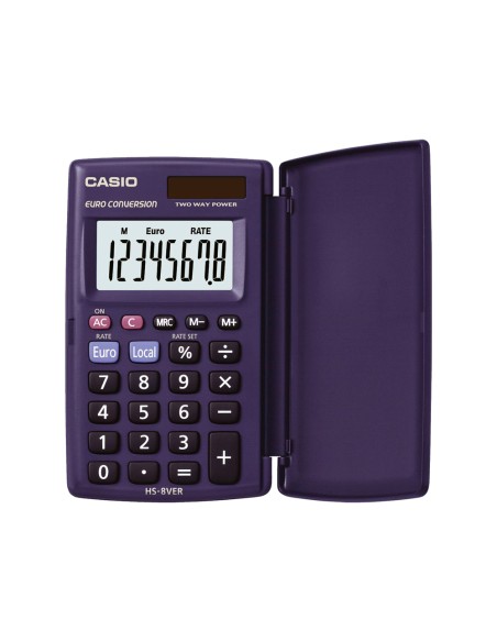 Calculadora casio hs 8ver bolsillo 8 digitos conversion moneda con tapa color azul Calculadora casio hs 8ver bolsillo 8 digitos conversion moneda con tapa color azul