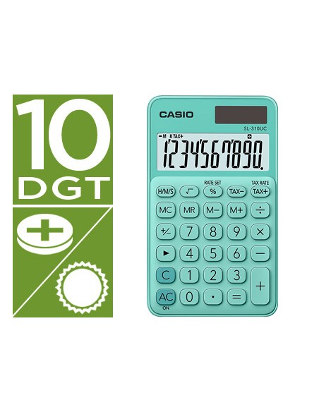 Calculadora casio sl 310uc gn bolsillo 10 digitos tax tecla color verde Calculadora casio sl 310uc gn bolsillo 10 digitos tax tecla color verde