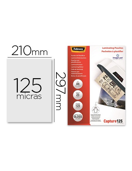 Bolsa de plastificar fellowes brillo din a4 125 mc pack de 25 unidades