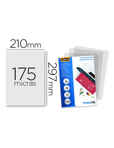 Bolsa de plastificar fellowes brillo din a4 175 mc pack 100 unidades Bolsa de plastificar fellowes brillo din a4 175 mc pack 100 unidades