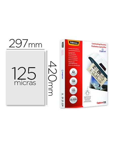 Bolsa de plastificar fellowes brillo din a3 125 mc pack de 100 unidades Bolsa de plastificar fellowes brillo din a3 125 mc pack de 100 unidades