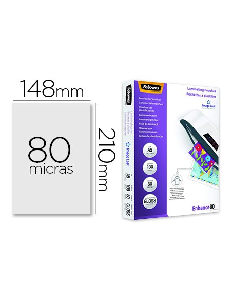 Bolsa de plastificar fellowes brillo din a5 80 mc pack 100 unidades Bolsa de plastificar fellowes brillo din a5 80 mc pack 100 unidades