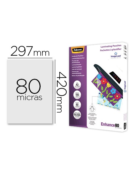 Bolsa de plastificar fellowes brillo din a3 80 mc pack 100 unidades Bolsa de plastificar fellowes brillo din a3 80 mc pack 100 unidades