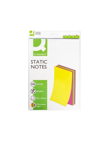 Bloc de notas electrostaticas quita y pon q connect 210x297mm 100 hojas 5 colores fluorescentes