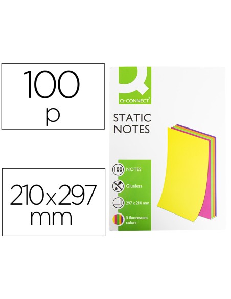 Bloc de notas electrostaticas quita y pon q connect 210x297mm 100 hojas 5 colores fluorescentes