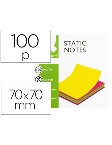 Bloc de notas electrostaticas quita y pon q connect 70x70 mm 100 hojas 5 colores fluorescentes