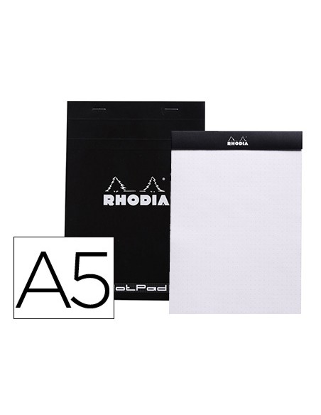 Bloc nota rhodia black dot pad din a5 80 hojas 80 g m2 liso con puntos negros 5 mm perforado Bloc nota rhodia black dot pad din a5 80 hojas 80 g m2 liso con puntos negros 5 mm perforado