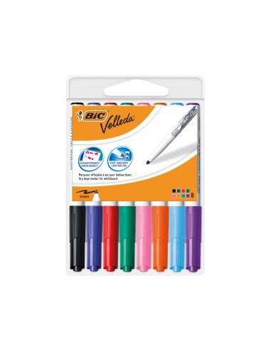 Rotulador bic velleda para pizarra punta redonda 2 mm bolsa de 8 unidades colores surtidos
