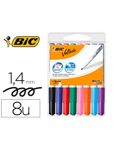 Rotulador bic velleda para pizarra punta redonda 2 mm bolsa de 8 unidades colores surtidos