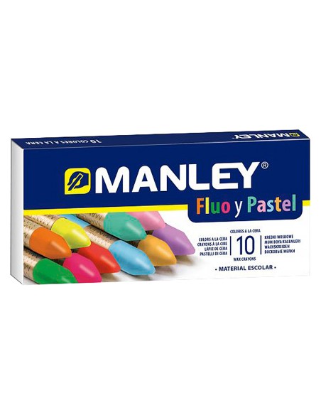 Lapices cera manley fluor y pastel caja de 10 colores surtidos