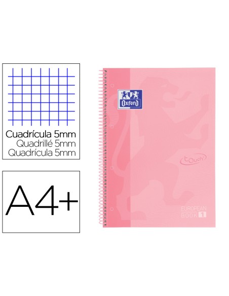 Cuaderno espiral oxford ebook 1 school touch te din a4 80 hojas cuadro 5 mm con margen flamingo pastel