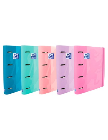 Carpeta con recambio oxford europeanbinder touch pastel 4 anillas 35 mm din a4 tapa extradura con gomilla colores