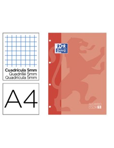 Recambio color oxford din a4 80 hojas cuadro 5 mm 4 taladros melocoton