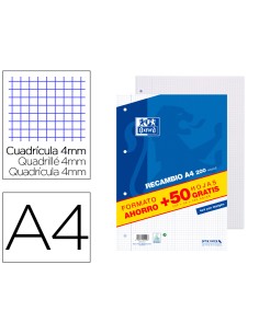 Recambio oxford din a4 200 50 hojas gratis cuadro 4 mm con margen