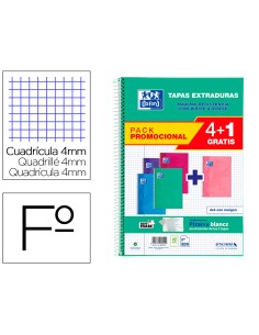 Cuaderno espiral oxford tapa extradura folio 80 hojas cuadro 4 mm con pizarra blancapack 41 colores tendencia
