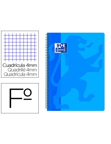 Cuaderno espiral oxford school classic tapa polipropileno folio 80 hojas cuadro 4 mm con margen azul