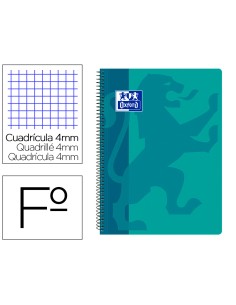 Cuaderno espiral oxford school classic tapa polipropileno folio 80 hojas cuadro 4 mm con margen aqua
