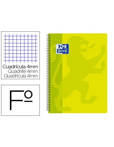 Cuaderno espiral oxford school classic tapa polipropileno folio 80 hojas cuadro 4 mm con margen lima