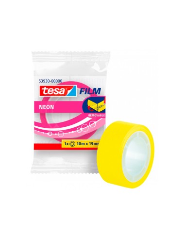 Cinta adhesiva tesa film neon 10 mt x 19 mm amarillo rosa encelofanada