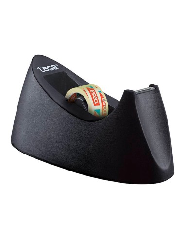 Portarrollo sobremesa tesa plastico easy cut curve negro para cinta de 33 mt x19 mm 1 cinta tesafilm transparente